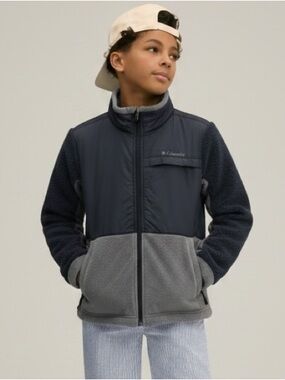 Columbia• Black & Gray Fleece Zip Up All Weather Jacket•S